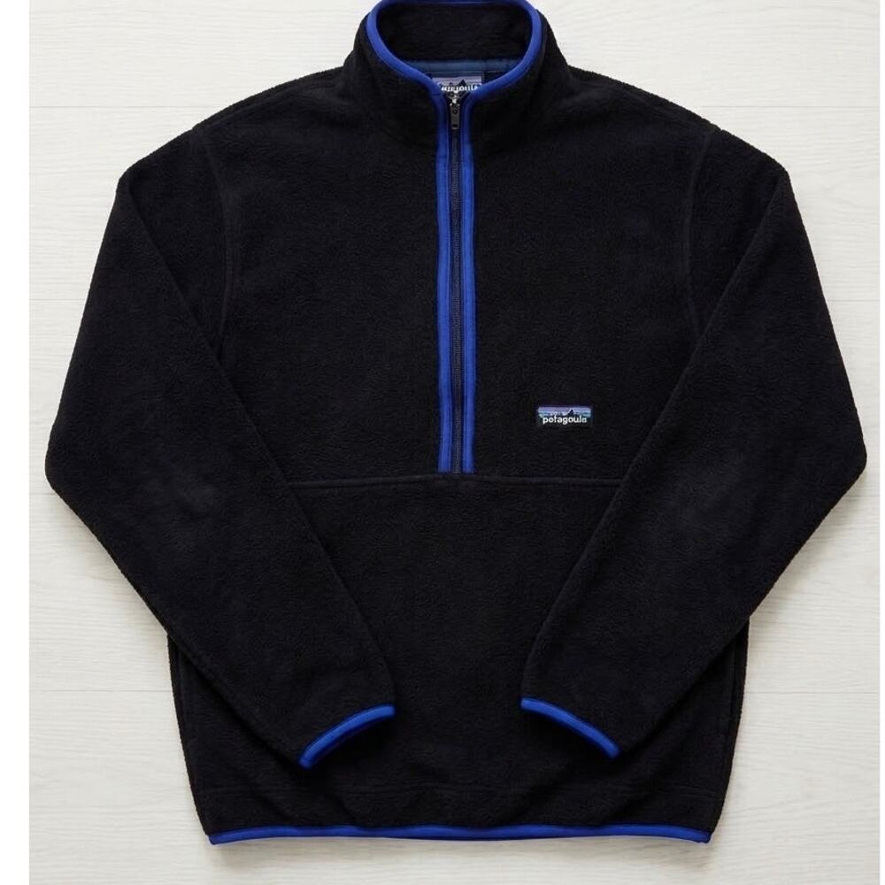 VTG Patagonia Synchilla Fleece Quarter Zip Pullover Black Blue Gorpcore Retro